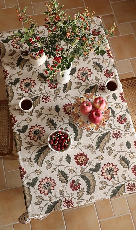ISAENNE Designer Provence Floral Tablecloth Rectangular,Linen Colorful Washable Indoor Table Cloth,Durable Decor Tablecloths for Dining Thanksgiving Kitchen Christmas,55"*87"-Ratina