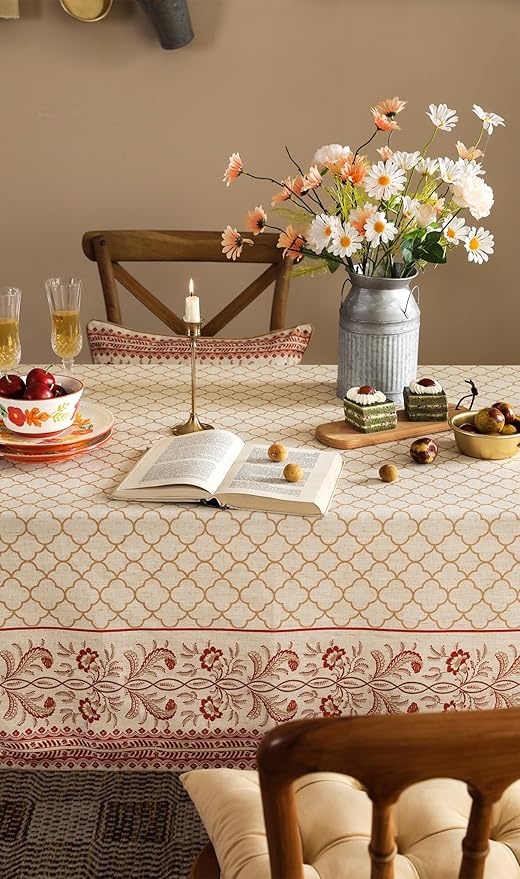 ISAENNE Designer Linen Floral Tablecloth Rectangle,Pale Yellow Elegant Farmhouse Indoor Table Cloth,Durable Decor Tablecloths for Dining Kitchen Thanksgiving Christmas,55"*87"-Chamonix A