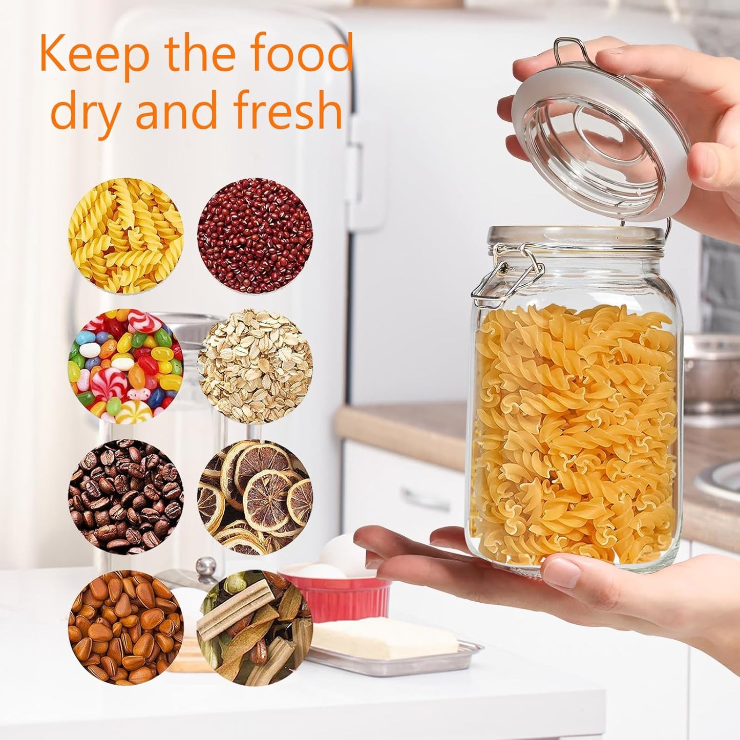 Clear Food Storage Jars 50oz Square, Airtight Glass Canister with Lids Set of 3, Kitchen & Pantry Organization Food Storage Container for Canning, Sugar, Flour, Candy, Cereal, Coffee