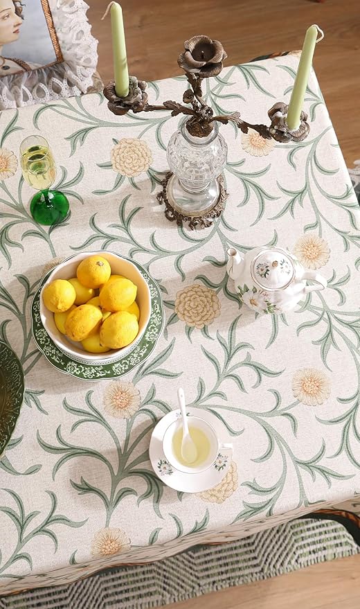 patdrea Designer French Linen Table Cloth for Rectangle Table,Vintage Fall Decorative Tablecloth,Floral Decoration Cover for Kitchen Dining Christmas,Tea Party,Thanksgiving,55"x79"-Littledaisy