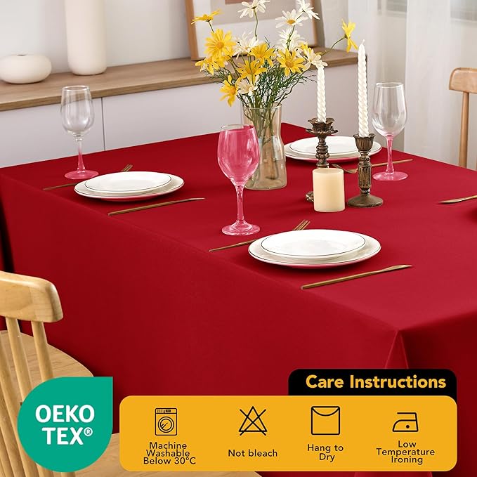 6-Pack Red Tablecloths for Rectangle Tables, 90 x 132 Inches, Stain-Resistant Polyester Fabric for 8 Foot Tables - Washable Table Covers for Weddings, Banquets, Birthday Parties, Events