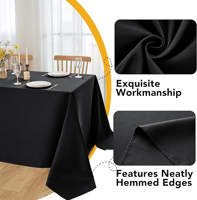 10-Pack Black Tablecloths for Rectangle Tables, 70 x 108 Inches, Stain-Resistant Polyester Fabric for 6 Foot Tables - Washable Table Covers for Weddings, Banquets, Birthday Parties, Events
