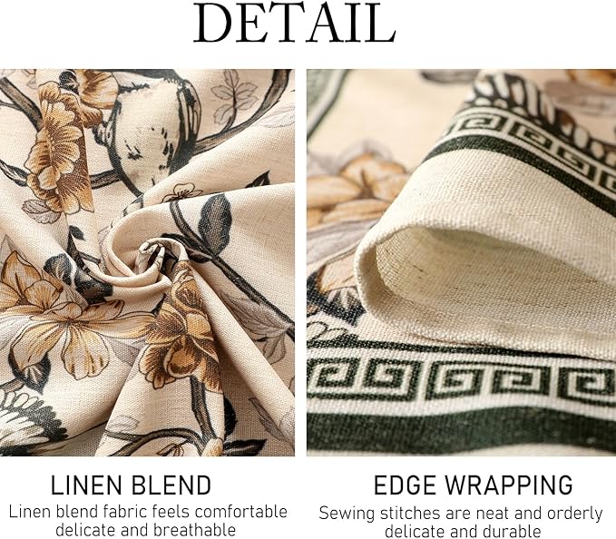 ISAENNE Designer Vintage Linen Extra Long Tablecloth Rectangle,Floral and Bird Pattern Elegant Table Cloth,Fall Wrinkle Resistant Decor Tablecloths for Dining Kitchen Christmas,63"*110"-Murad A