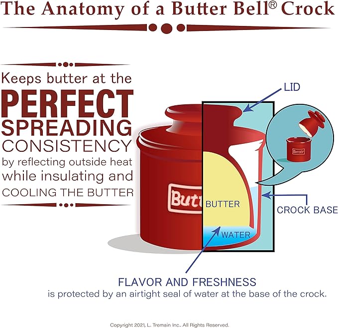 Butter Bell - The Original Butter Bell crock by L Tremain, a Countertop French Ceramic Butter Dish Keeper for Spreadable Butter, Café Retro Collection, Royal Blue, Glossy Finish