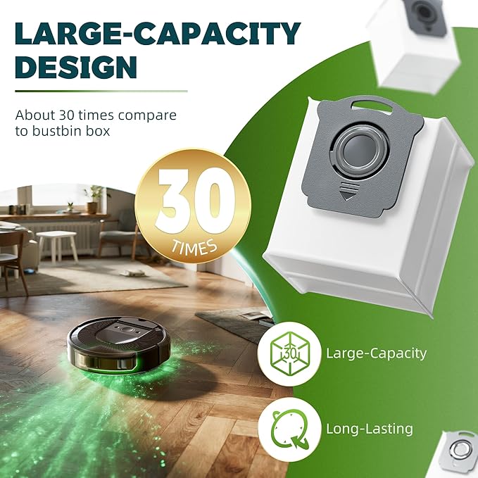Vacuum Bags Replacement Compatible with iRobot Roomba i7, i7+, i3, i3+, i1+, i4, i4+, i6, i6+, j7, j7+, i8, i8+,s9, s9+ Plus, i & s & j Series Clean Base Automatic Dirt Disposal Bags, Pack of 3