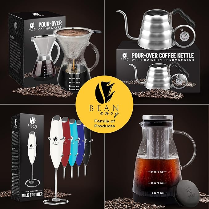Bean Envy Milk Frother, Coffee Stirrers, Frother Wand, Milk Frother Handheld, Frother with stand, Hand Blender for Coffee, Lattes, Cappuccino, Matcha and Hot Chocolate – Kitchen Gifts (Raspberry)