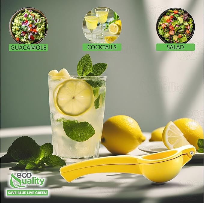 EcoQuality Heavy Duty Handheld Yellow Citrus Juice Squeezer Premium Lemon, Lime & Orange Press for Maximum Extraction Easy to Use, Durable and Rust Resistant Metal Manual Juicer (8)