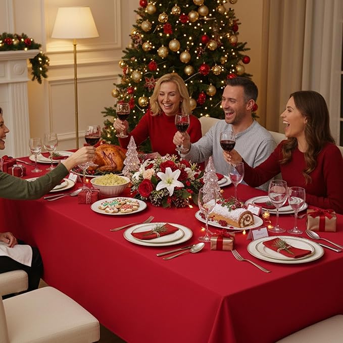 6-Pack Red Tablecloths for Square Tables, 54 x 54 Inches, Stain-Resistant Polyester Fabric for 2 Foot Tables - Washable Table Covers for Weddings, Banquets, Birthday Parties, Events