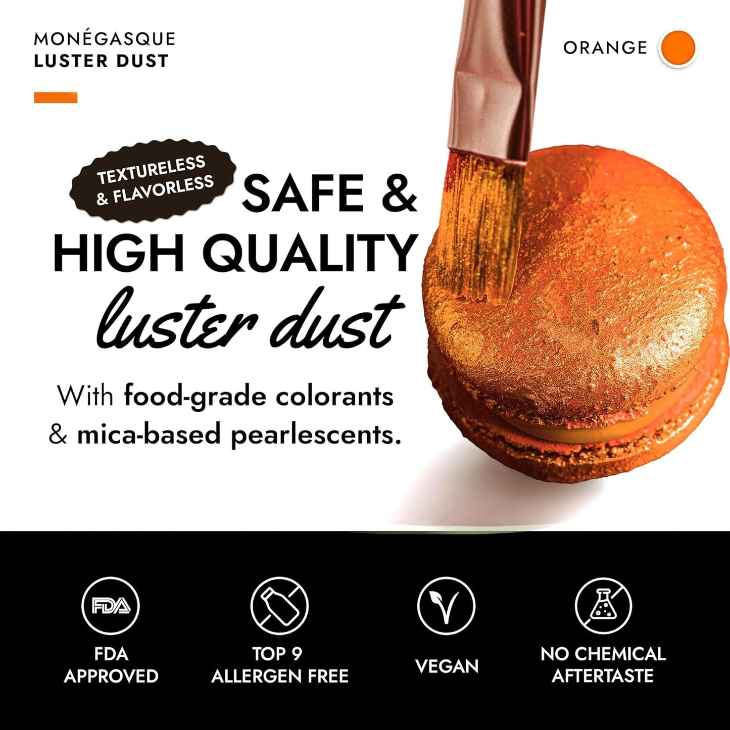 MONÉGASQUE Orange Edible Glitter for Drinks 15g – Edible Glitter for Cakes & Cocktails – Halloween Cake Decorations Sprinkles & Cupcake Luster Dust – Cocktail Drink Shimmer Powder & Orange Chocolate