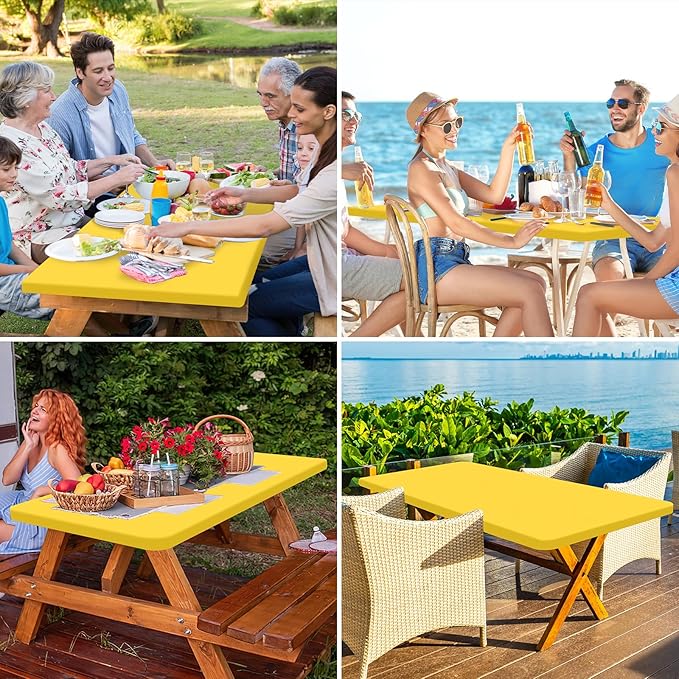 homing Rectangle Table Cloth Cover, Waterproof Polyester Elastic Fitted Tablecloth, Fits for 5 Foot Folding Tables, Washable Table Protector for Picnic, Camping, Outdoor (Yellow, 30" x 60")
