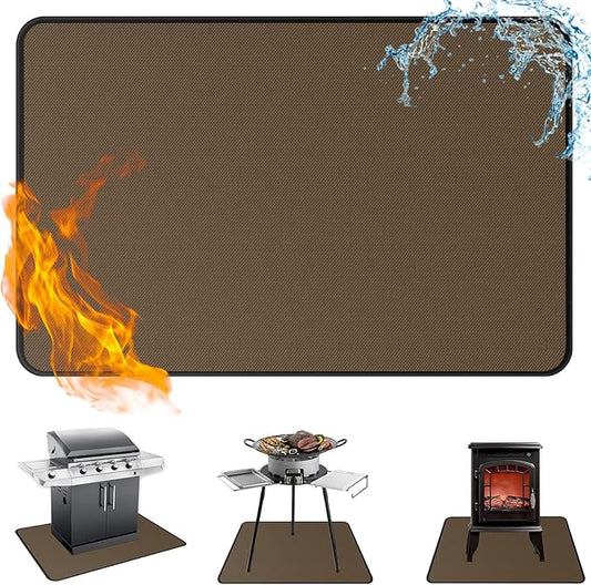 Anze Under Grill Mat for Outdoor Grill, 36x48 Inch Anti-Slip BBQ Floor Mats, Easy to Clean Reusable Fireproof Grill Pad, Oil-Proof Waterproof Protector for Indoor Fireplace Pit Mat Brown