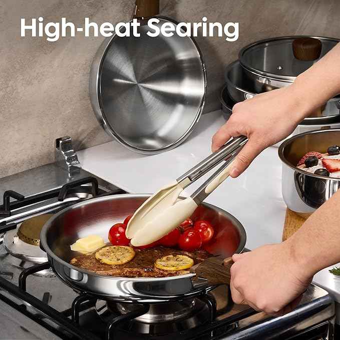 CAROTE 13 PCS Tri-Ply Stainless Steel Cookware Set with Detachable Handle, Pots and Pans Set, Induction Kitchen Cooking Sets, RV/Camping Cookware, Oven Safe
