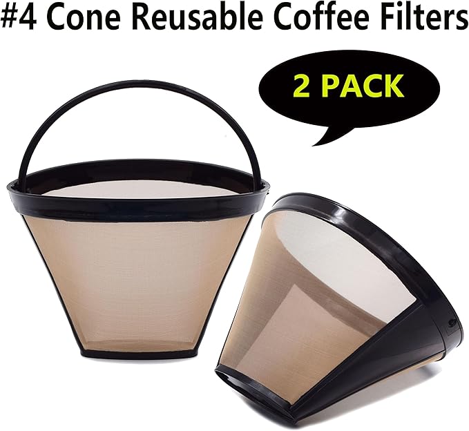Reusable #4 Cone Coffee Filters Basket Replacement for Cuisinart Coffee Makers(2 Reusable Filters)