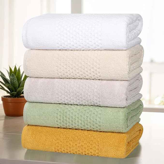 Superior Playa Zero Twist Cotton Medium Weight Towels, for Guest Bath, Bathroom, Shower, Spa, Plush, Quick Dry, Ultra-Soft Towels, Bath Essentials, Waffle Textured, 8 Piece Assorted Towel Set, Ivory