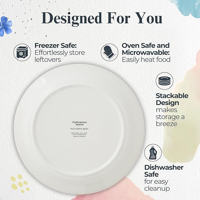 Portmeirion Potter's Mist Dinner Plate (Set of 4) - 8" Earthenware Plates with Classic Mist Rim - Microwave, Dishwasher, Freezer, Oven Safe - Ideal Modern Dinnerware Set (Yellow Mist)