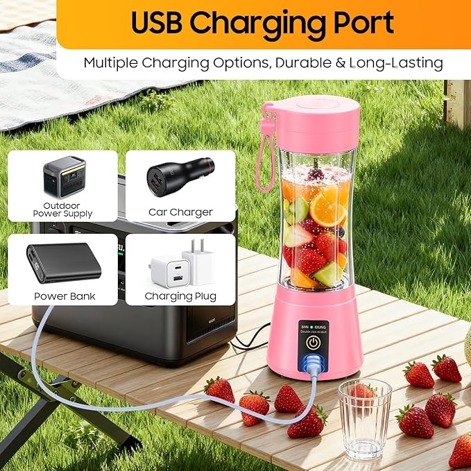 Portable Blender for Smoothies & Shakes - Cordless Personal Size Blender with 6 Blades, 380Ml Juice Cup, Lightweight & Rechargeable, Freshly Squeezed for Picnic/Sports/Office, Mother's Day
