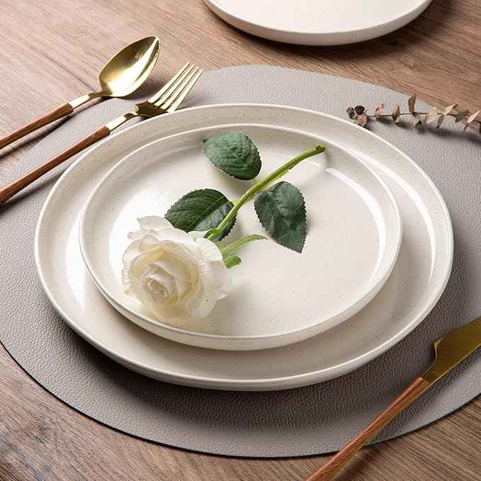 AmorArc Ceramic Dinnerware Sets for 8, 24 Pieces Handpainted Plates and Bowls Set with Rustic Terracotta Underside, Scratch Resistant Stoneware Dishes Set, Dishwasher & Microwave Safe, Multi-Color