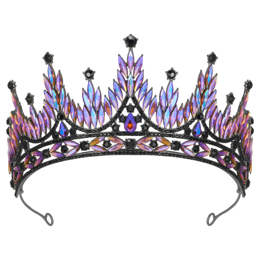 SWEETV Gothic Tiara Crown for Women,Goth Wedding Tiara for Bride,Rhinestone Queen Crown,Costume Hair Accessories for Birthday Prom Quinceanera Halloween, Black Iridescent, Shining-Myra