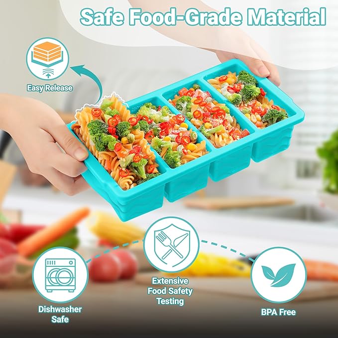 Doasuwish Silicone Freezer Tray for Soup with Lid – 1-Cup Soup Container Cube Style Ice Cube Trays for Freezer, Meal Prep & Food Storage, Freeze 250mL/125mL Portions – 2 Pack