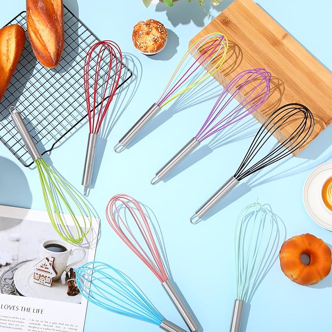 Domensi 16 Pcs 12 Inch Whisks Bulk for Cooking Silicone Whisks Non Scratch Stainless Steel Hand Coated Metal Heat Resistant Egg Beaters for Classroom Cook Party Favor Gift Supplies