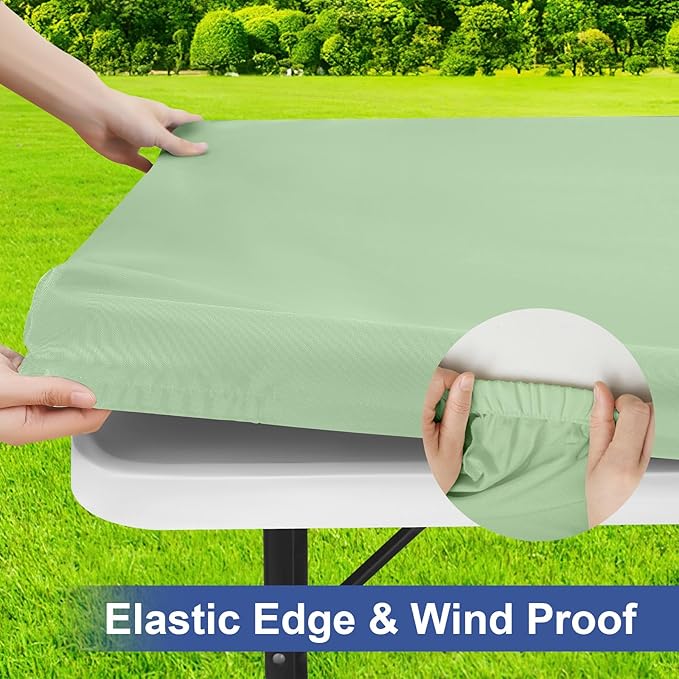 homing Rectangle Table Cloth Cover, Waterproof Polyester Elastic Fitted Tablecloth, Fits for 6 Foot Folding Tables, Washable Table Protector for Picnic, Camping, Outdoor (Green, 30" x 72")