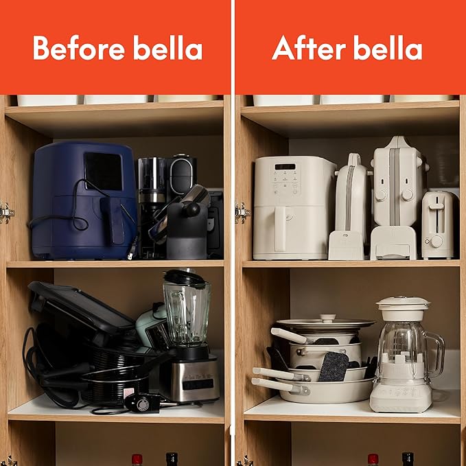 bella 6 Qt Slim Air Fryer, Fits-anywhere™ Kitchenware, EverGood™ Ceramic Nonstick Coating, Adjustable Temperature, 6 Preset Cooking Options, 60 Min Auto Shutoff w Audible Tone, 5lb Capacity, Seaglass