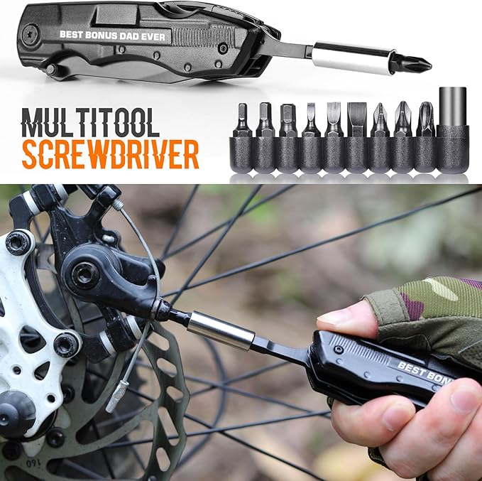 Bonus Dad Gifts, Multitool Knife, Bonus Dad Christmas Practical Gifts, Bonus-Dad Fathers Day Birthday Gift, Gift for Camping, Hiking, Fishing, 20 in 1 Multitool