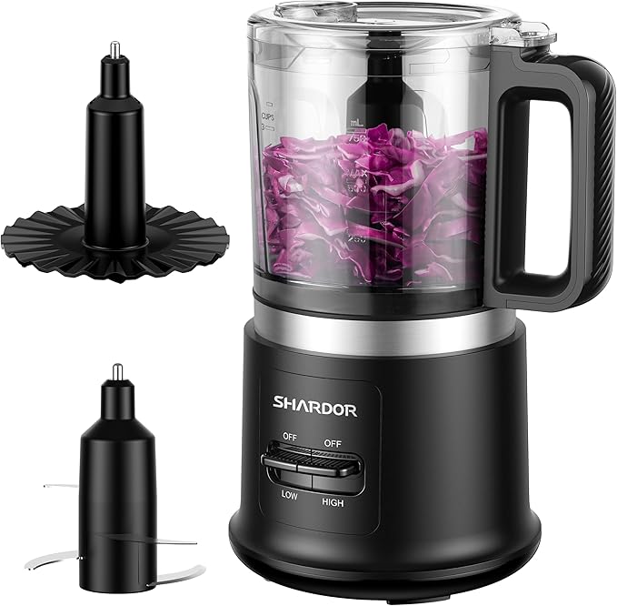 Food Chopper, 4 Cup Mini and Fast Food Processor, Electric Meat Grinder with 2 Speed, 4 Stainless Steel Blades, and Whisk, 400W Power for Chopping, Mixing, Emulsifying, Puree and Whisking, BPA-Free
