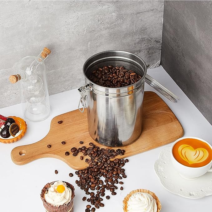 Lallisa 9 Pcs Stainless Steel Canisters 62 oz Stainless Steel Containers with Lids Food Storage Container with Airtight Clamp Lid Coffee Containers for Tea Sugar Coffee Flour Kitchen Counters
