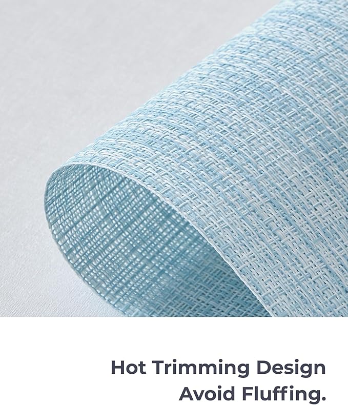 Leetaltree Soft Sky Blue Woven Placemats Set of 8 - Heat Resistant Non-Slip Place mats for Dining Table, Washable Durable PVC Vinyl Woven Table Mats(Sky Blue, 8)
