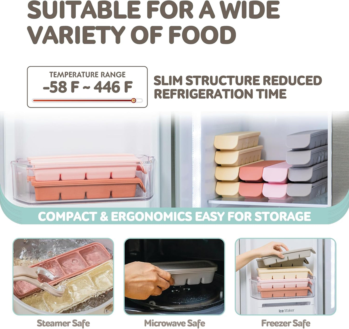Silicone Freezer Trays with Lid,2ea 1oz 6 Section-Leak Proof Silicone Freezer molds for Homemade Baby Food Breastmilk, Purees, Vegetables, Fruit, Baby Food Jars Ice Tray with Lid BPA Free Brown