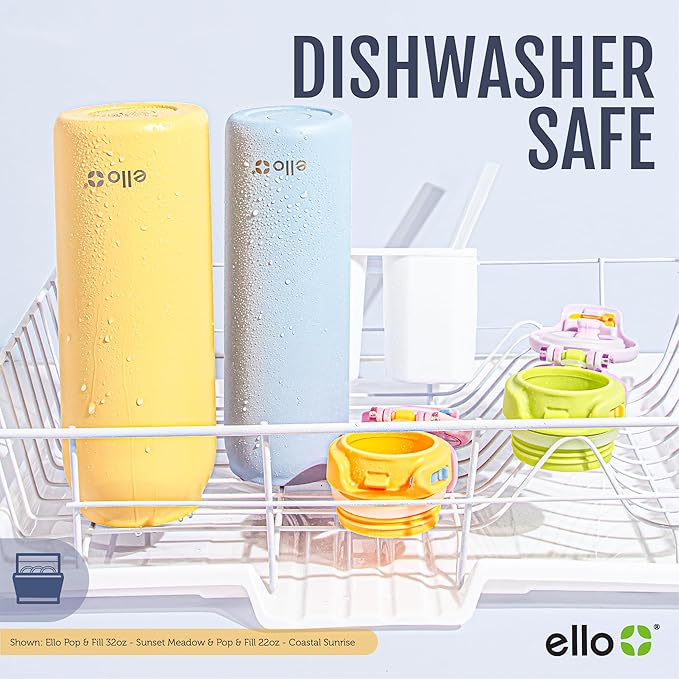 Ello Pop & Fill 22oz Stainless Steel Water Bottle with Quick Fill Technology, Double Walled and Vacuum Insulated Metal, Leak Proof Locking Lid, Sip and Chug, Reusable, BPA Free, Pastel Paradise