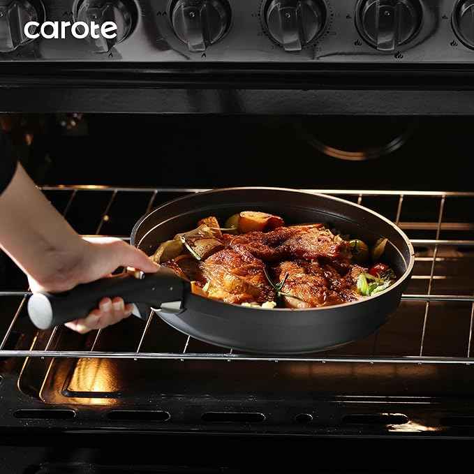 CAROTE 20pcs Pots and Pans Set Non Stick, Nonstick Cookware Set, Dishwasher/Oven/Fridge Safe Pots and Pans, Removable Handle RV Oven Safe Cookware, Induction Kitchen Set, Black
