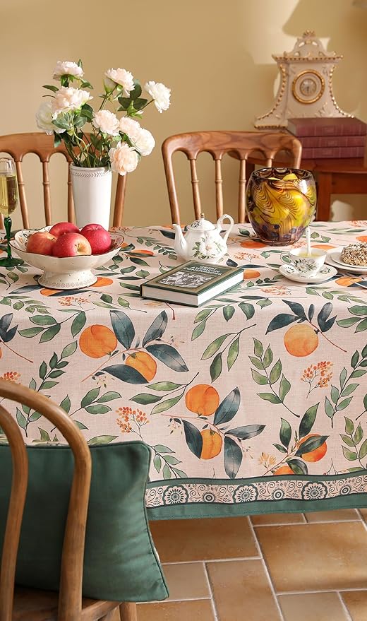 patdrea Designer Linen Small Tablecloth for Rectangle Table,Oranges and Leaves Pattern Vintage Table Cloth,Fall Dacorative Cover for Kitchen Dining Christmas,Thanksgiving,55"x71"-Palladin a