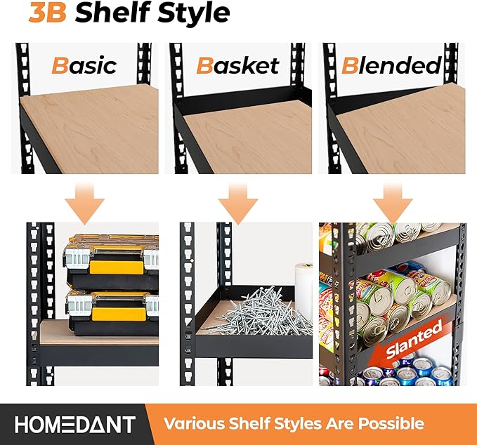 HOMEDANT 5 Tier Storage Shelves Adjustable Laminated Boltless Garage Metal Shelving Unit Heavy Duty Utility Rack Shelf Warehouse Pantry Closet Kitchen 35.9" W x 16.2" D x 71.3" H 4Pack