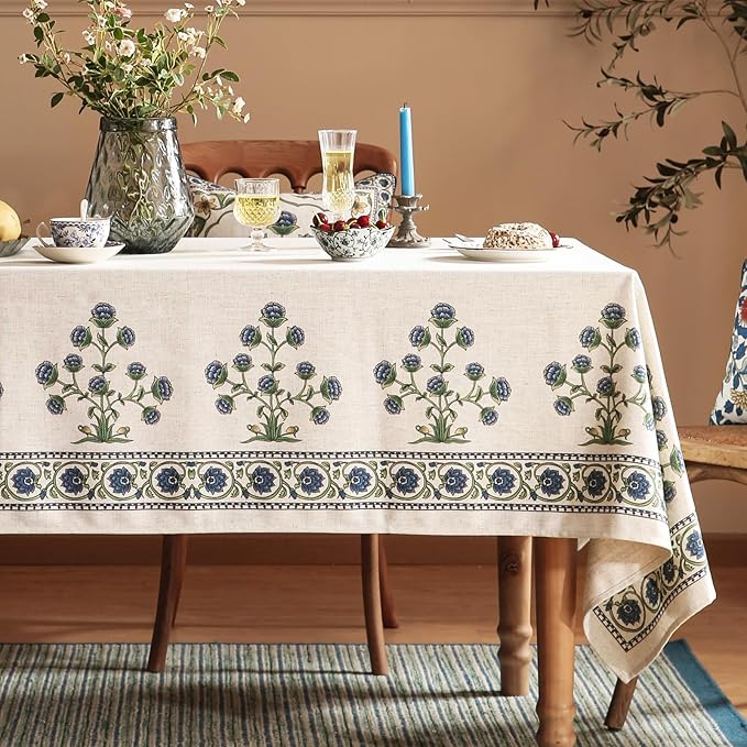 patdrea Designer Small Blue Square Tablecloth Table,Vintage Linen Leaves Floral Pattern Floral Tablecloths,Table Cover Cloth Fall Decor for Kitchen Dining Christmas,Thanksgiving,55"x55"-Ivar B