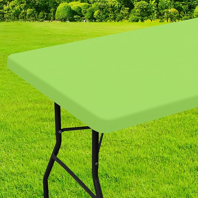 homing Rectangle Table Cloth Cover, Waterproof Polyester Elastic Fitted Tablecloth, Fits for 4 Foot Folding Tables, Washable Table Protector for Picnic, Camping, Outdoor (Lime Green, 24" x 48")