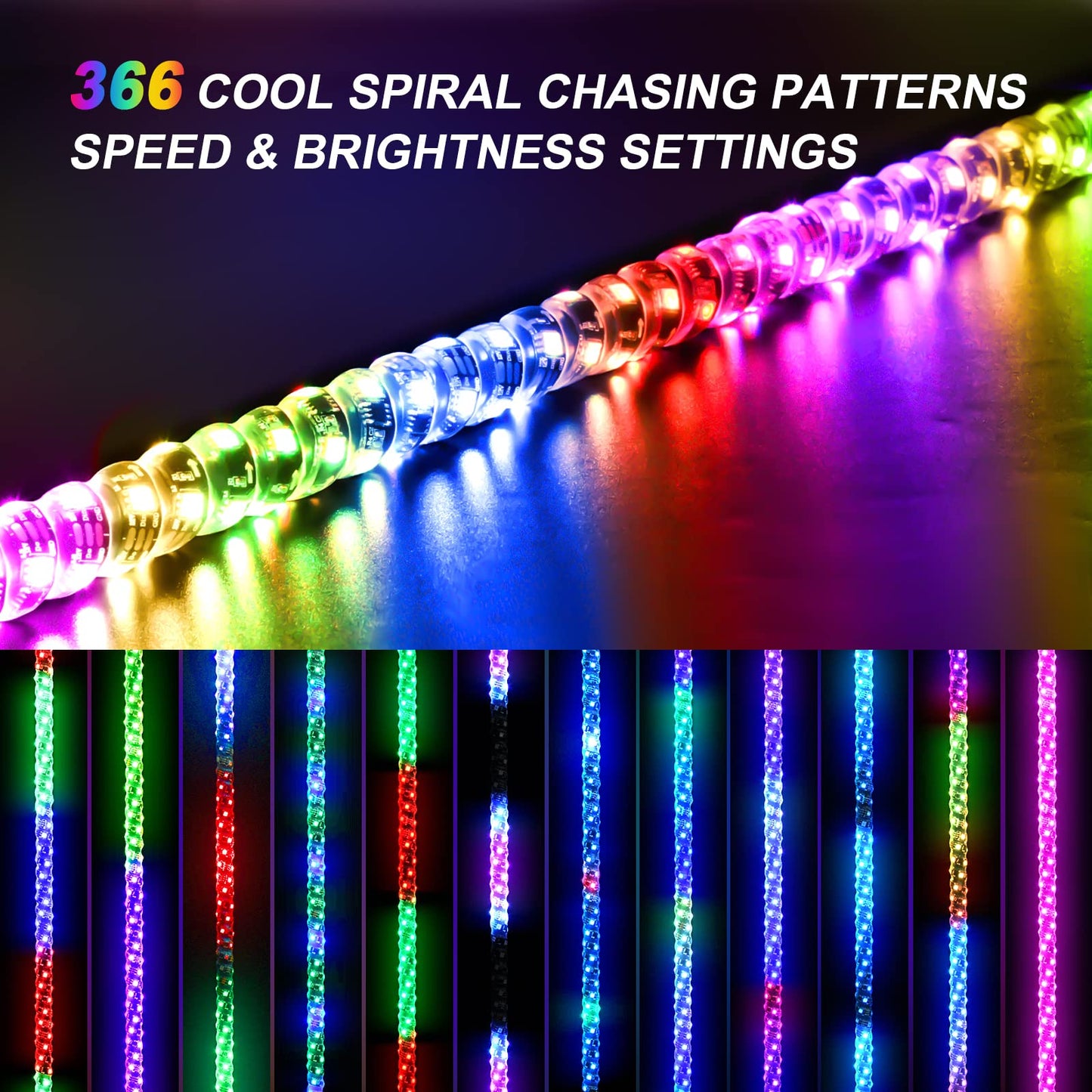 Ehaho 2 Pack 5FT Whip Lights with Spring Base,LED Whip Light with App & Remote Control, Spiral RGB Chasing Lighted Whips with Rocker Switch, Music Whip Light for UTV ATV Polaris RZR Can-Am SXS Truck