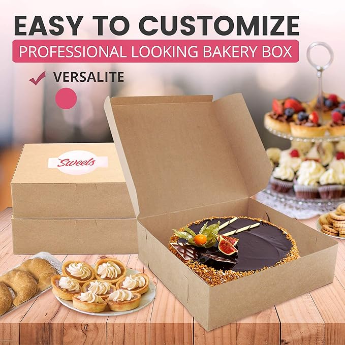 Fit Meal Prep 25 Pack Kraft Bakery Boxes, 8 x 8 x 3 Inches Brown Pastry Boxes, Cardboard Treat Boxes Pie Boxes Cookie Boxes Dessert Boxes for Cupcakes, Chocolates, Donuts, Macarons