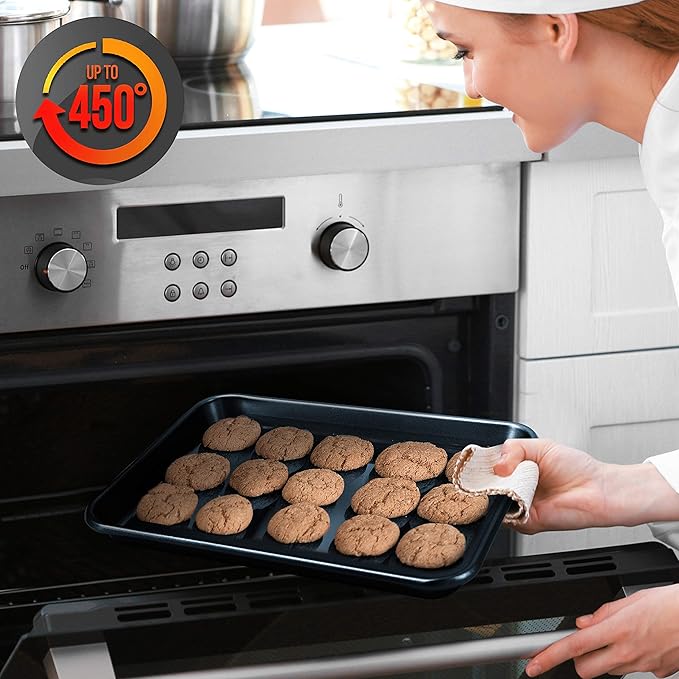 NutriChef Non-Stick Cookie Sheet Baking Pans, 2-Piece Oven Baking Trays w/ Superior Nonstick Coating - 15" x 11" & 13" x 9" Sizes for Convenient Roasting & Baking - Dishwasher Safe