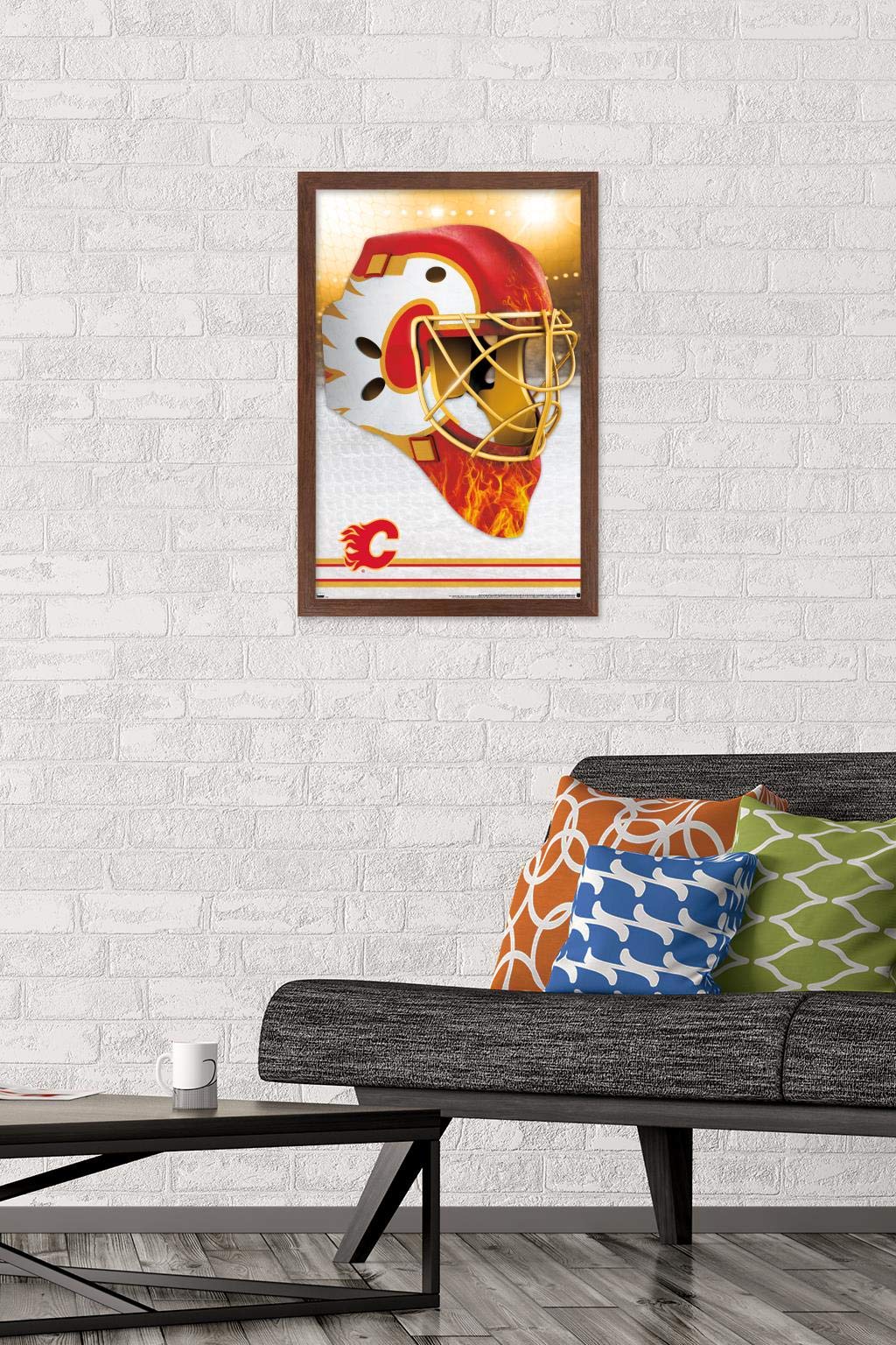 Trends International NHL Calgary Flames-Mask 20 Wall Poster, 14.725" x 22.375", Mahogany Framed Version