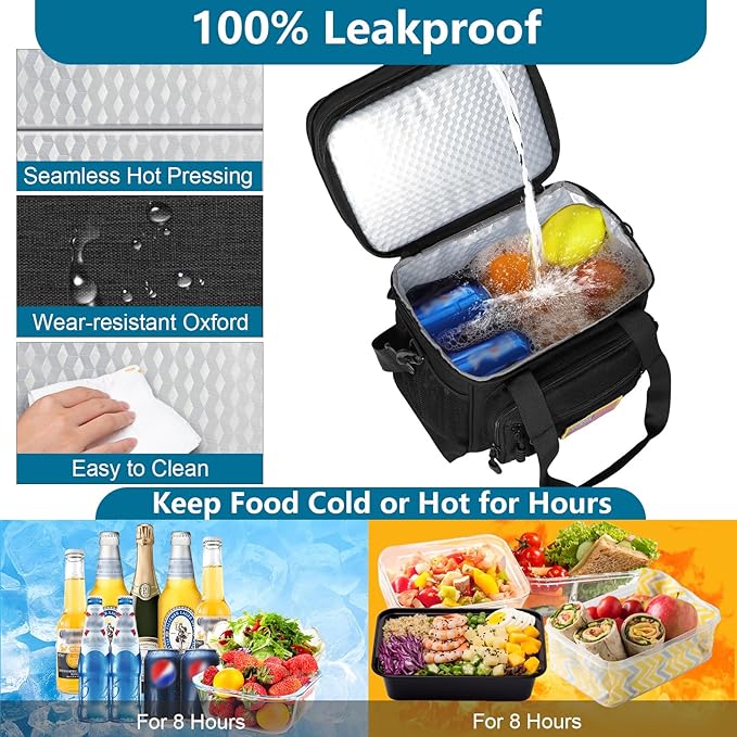 Tactical Lunch Box Cooler Bag - Expandable Insulated Lunch Bag for Men Women - Large Lunchbox for Adults Work Shifts Outdoor Trips Black 16L