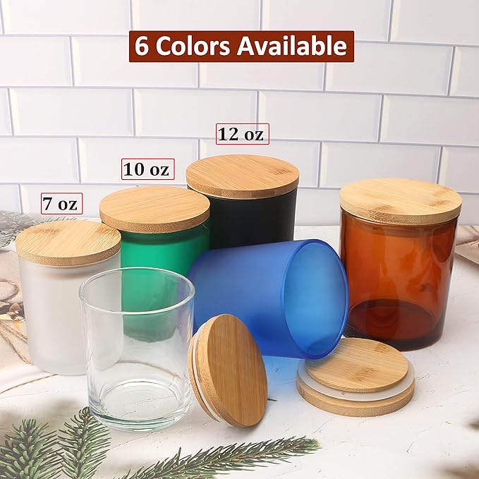 MILIVIXAY 12 Pack 10 OZ Frosted Glass Candle Jars with Lids and Candle Making Kits - Bulk Empty Candle Jars for Making Candles - Spice, Powder Containers.