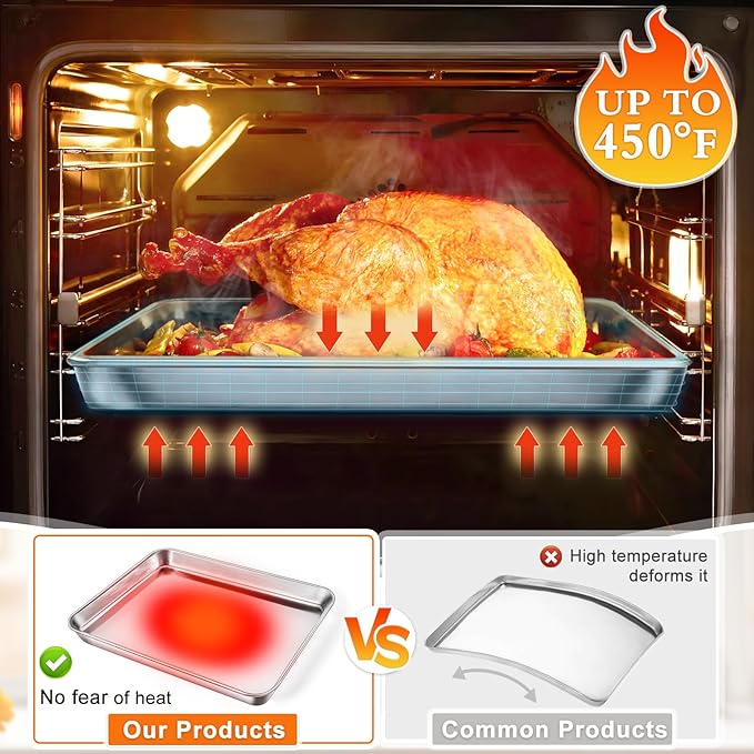 Baking Sheet Set of 3, Commercial Grade Stainless Steel Cookie Sheets for Baking, 12/16/17.5 Inch, Thicker and Firmer Baking Pans Set, Rust & Warp Resistant & Nonstick, Nontoxic&Heavy Duty&Easy Clean