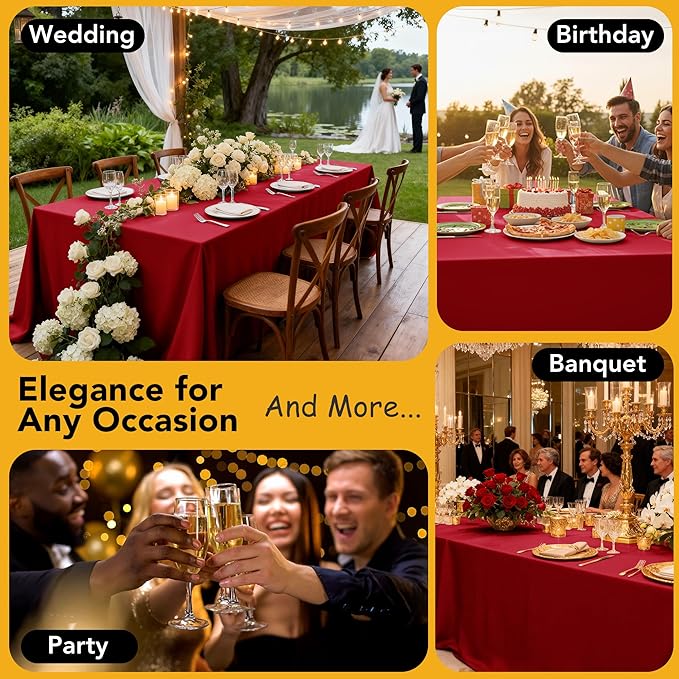 10-Pack Red Tablecloths for Rectangle Tables, 70 x 120 Inches, Stain-Resistant Polyester Fabric for 6 Foot Tables - Washable Table Covers for Weddings, Banquets, Birthday Parties, Events