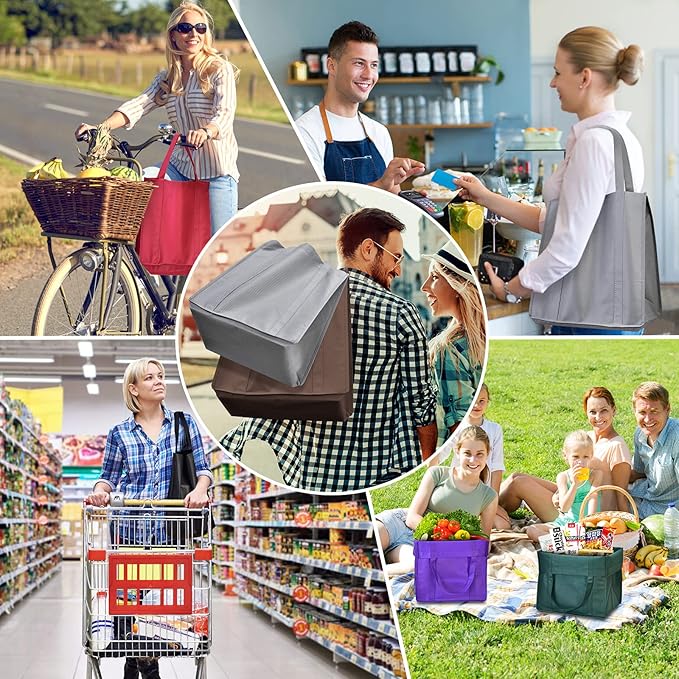 JERIA 24-Pack Reusable Grocery Bags，Large Washable Foldable Shopping Bags，Heavy Duty Tote Bags with Reinforced Handles