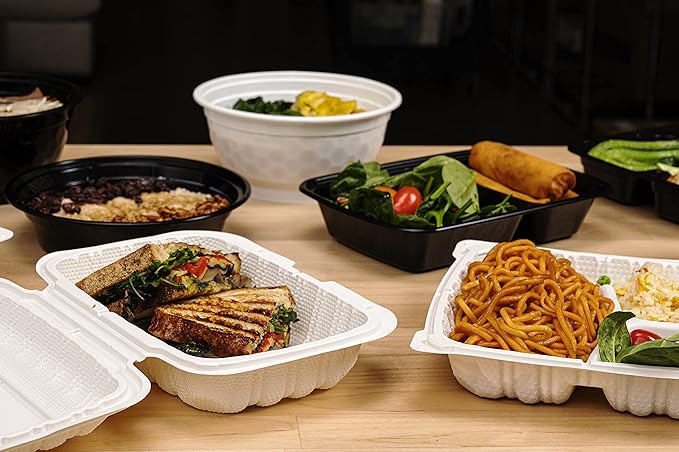 TIYA Clamshell Food Containers - White Bulk 200 Pack, 9x6 in - BPA-Free Plastic To-Go Containers - Microwavable, Hinged, Tall Clamshells Reusable Packing- Great for Meal Prep