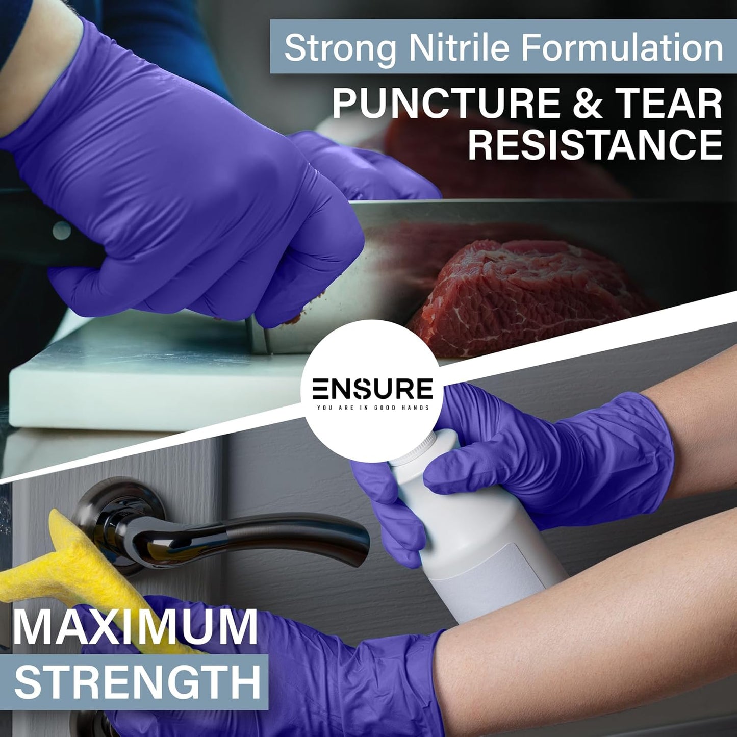 EnSure Nitrile Exam Gloves, Powder-Free, Latex-Free, Chemo Rated, Non-Sterile, Light Duty, Textured Tips, Medical, Surgical, Food Safe, Cleaning, Dental, Lab Use - 3 Mil (X-Small, 2000 Count)