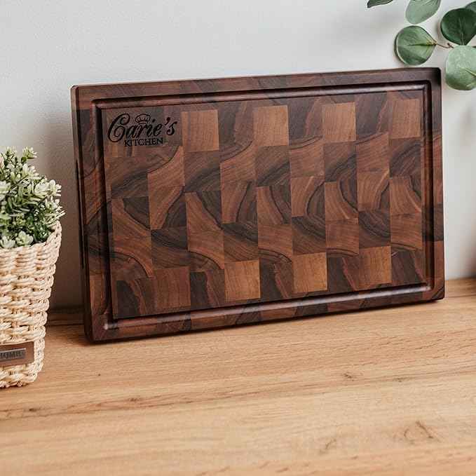 Handmade Personalized Walnut End Grain Cutting Board – Custom Engraved Wood Chopping Block, Perfect Gift for Home Chefs by GrainWoods (20x14x2 Inches)