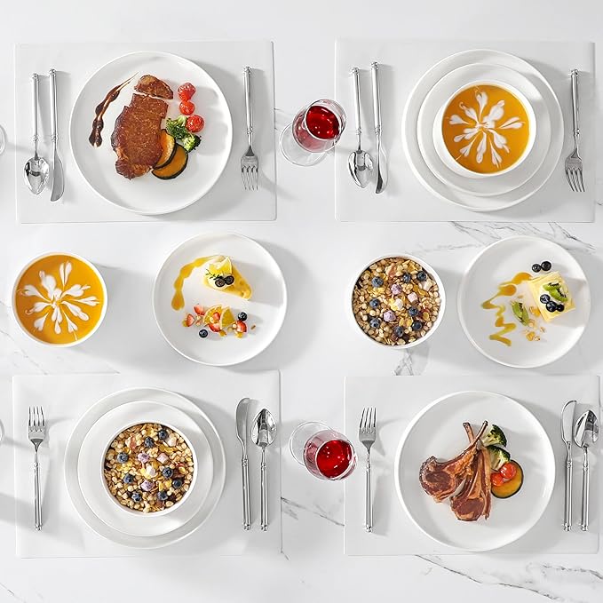 MALACASA 24 Pieces Porcelain Dinnerware Set, Modern White Dish Set for 8, Premium Serving Plates and Bowls Sets, Chip and Scratch Resistant Dishware Sets Kitchen Dishes Dining Ware Set, Series LEAH